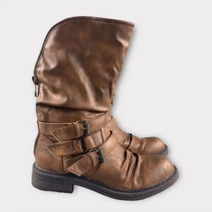 BLOWFISH MID CALF BOOTS Faux Fur Buckle Vegan Leather Women’s Size 6 Buckle Zip‎